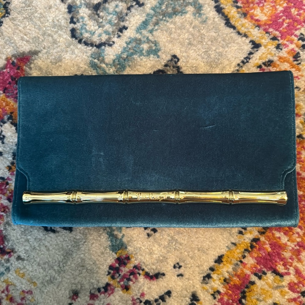 Lilly Pulitzer Velvet Clutch with Gold Bamboo closure